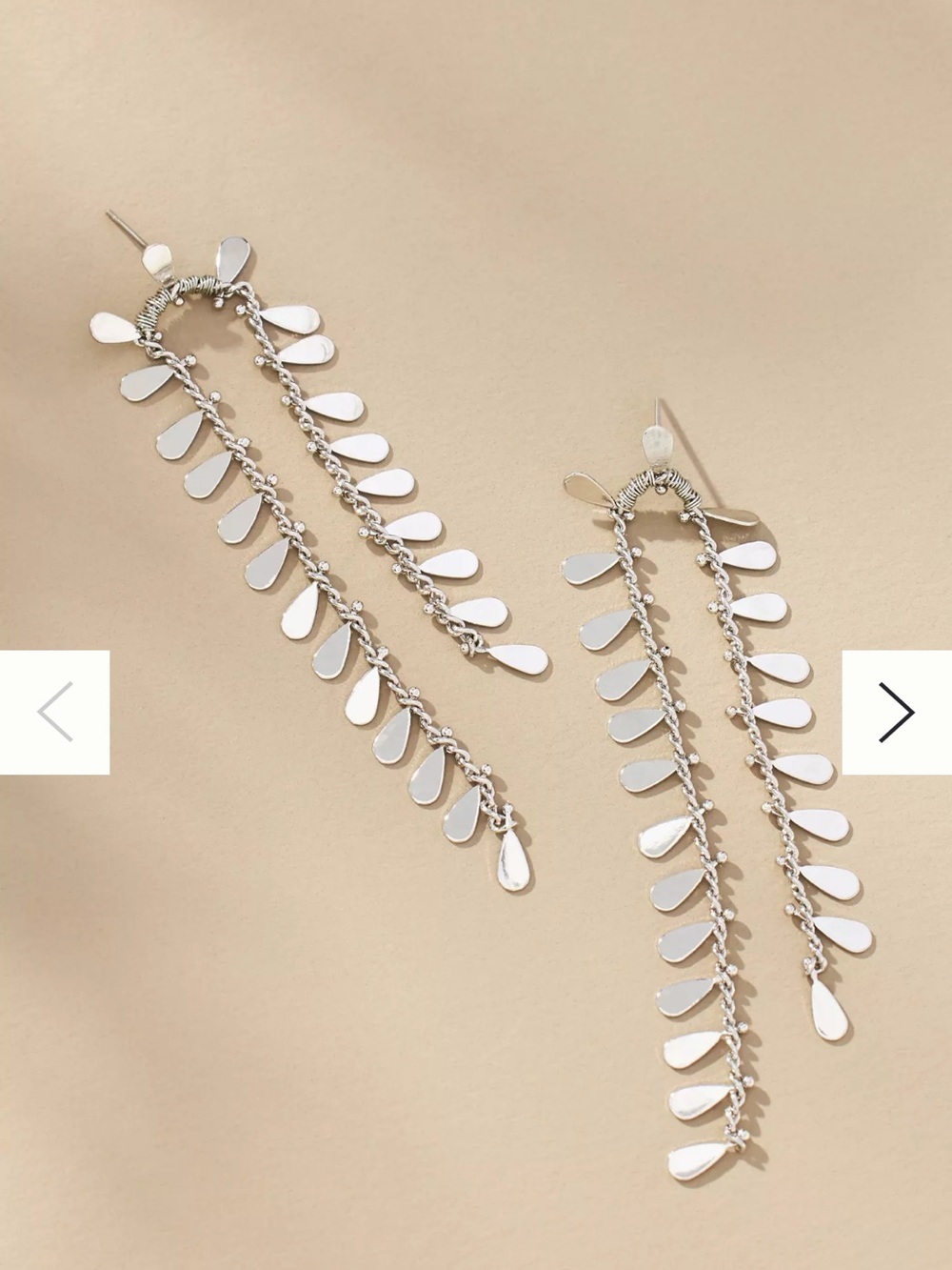 Anthropologie Boho Silver Dainty Leaf Drop Chain Earrings